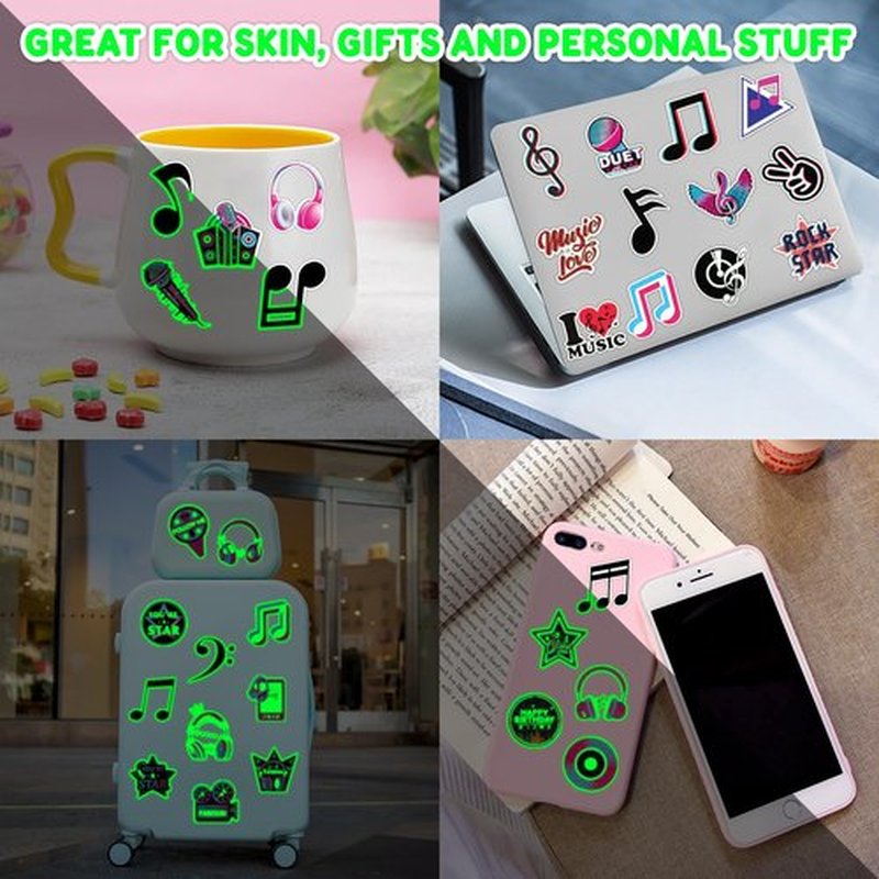 96PCS Music Note Notes Musical Pre-Cut Luminous Glow in the dark Temporary Tattoos for Kids Birthday Themed Party Supplies Decorations Favors Super Cute Instrument Tattoo Stickers Gifts for Girls Boys