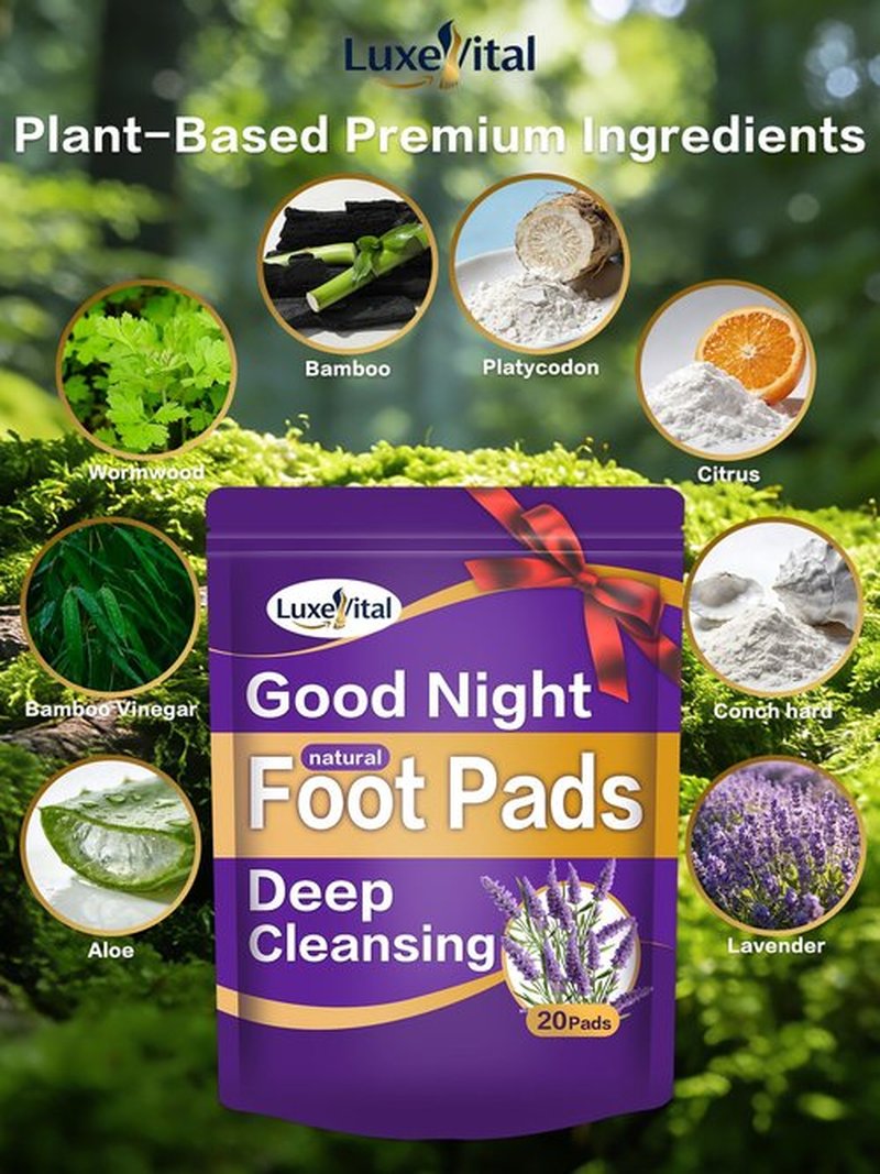 LuxeVital Natural Deep Cleansing Foot Pads - Goodnight Bamboo Foot Patches for Overnight Sleep Foot Care