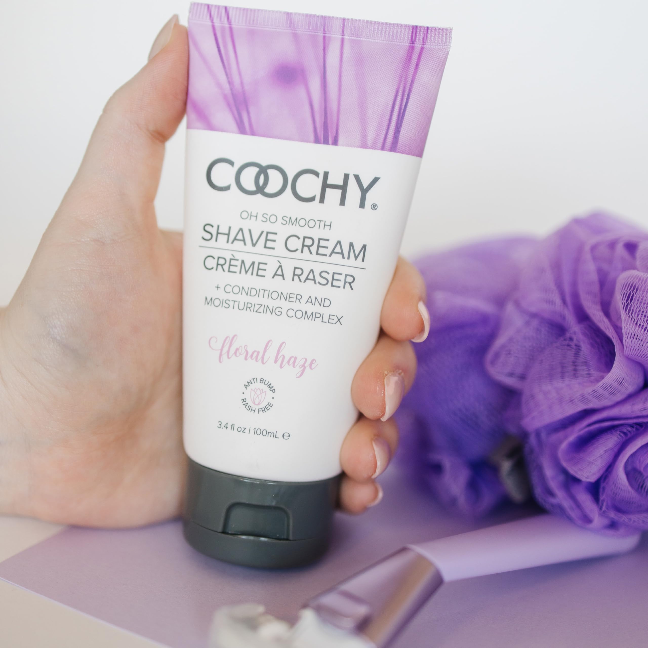 Coochy Shave Cream - Moisturizing Shave Lotion - Gentle Intimate Shaving Cream - For Bikini Area, Underarms, Legs & More - Rash-Free, Hydrating Formula - Floral Haze, 3.4 oz