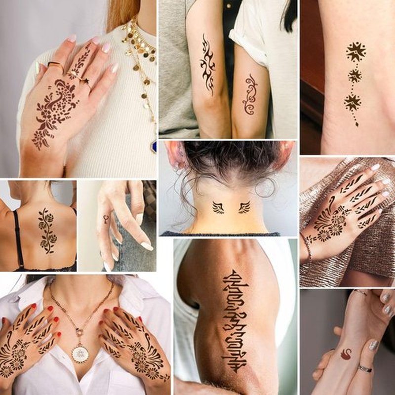 Temporary Tattoo Kit for Teens & Adults – 3 Tattoo Pastes (2 Brown+Cherry Red), 100pcs Reusable Stencils, Outline Pen, Long Lasting Waterproof Body Art, DIY Skin Painting for Festivals, Parties Makeup