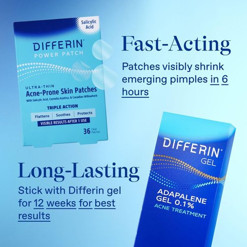Differin Acne Fighter Pack, Differin Gel Retinoid Acne Treatment For Face with 0.1% Adapalene, 15g Tube + Salicylic Acid Pimple Patches, 36 Count, Designed for Pimple and Acne-Prone Skin