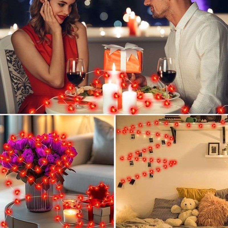 Skiennix Red Heart Fairy Lights - 7Ft 20 LED Twinkle String Lights | Battery Operated & Waterproof for Valentine's Day Decor