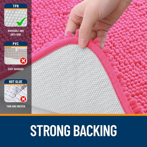 OLANLY U-Shaped Toilet Rug - Extra Soft Chenille Bath Mat, Quick-Dry & Non-Slip | 24x20, Hot Pink