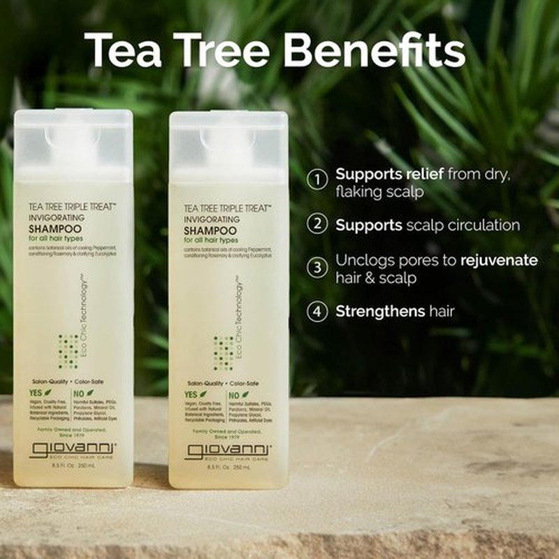 GIOVANNI Tea Tree Shampoo - Invigorating Triple Treat Formula with Peppermint & Eucalyptus, 8.5 oz