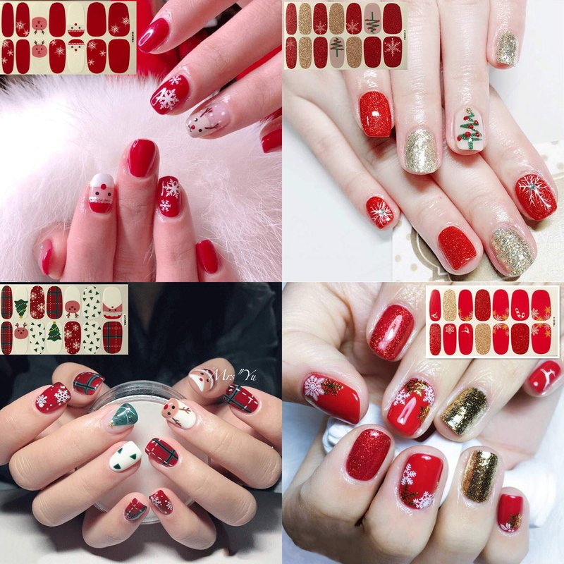 WOKOTO 20 Sheets Christmas Adhesive Nail Polish Strips with 1Pc Nail File Holiday Pack, Nail Polish Stickers Full Wraps Christmas Nail Stickers Manicure Kit Easy Nail Art Decoration Strips