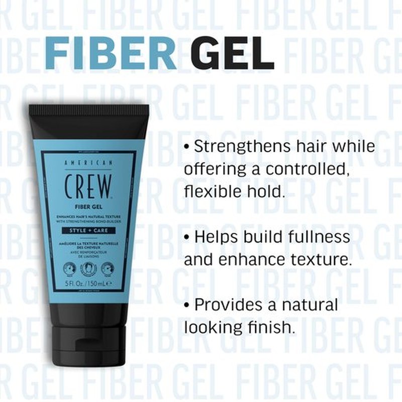 AMERICAN CREW Fiber Gel, Hybrid Styling Hair Gel For Men, Medium Hold With Natural Finish, 5 fl oz