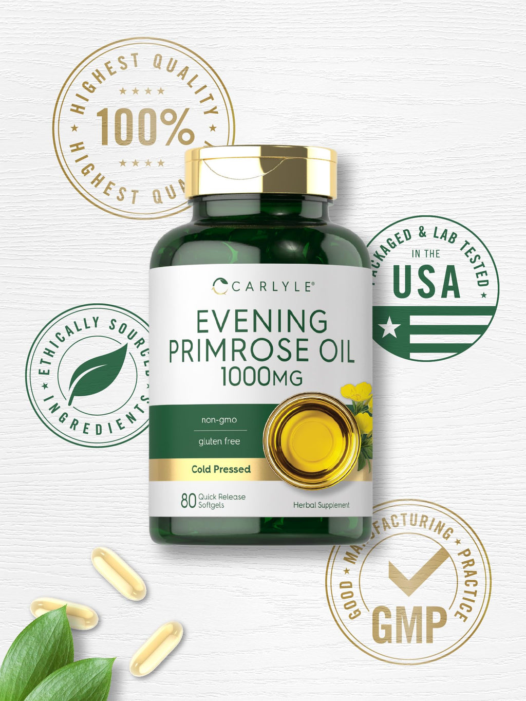 Carlyle Evening Primrose Oil Supplement 1000mg | 80 Softgel Capsules | Non-GMO & Gluten Free