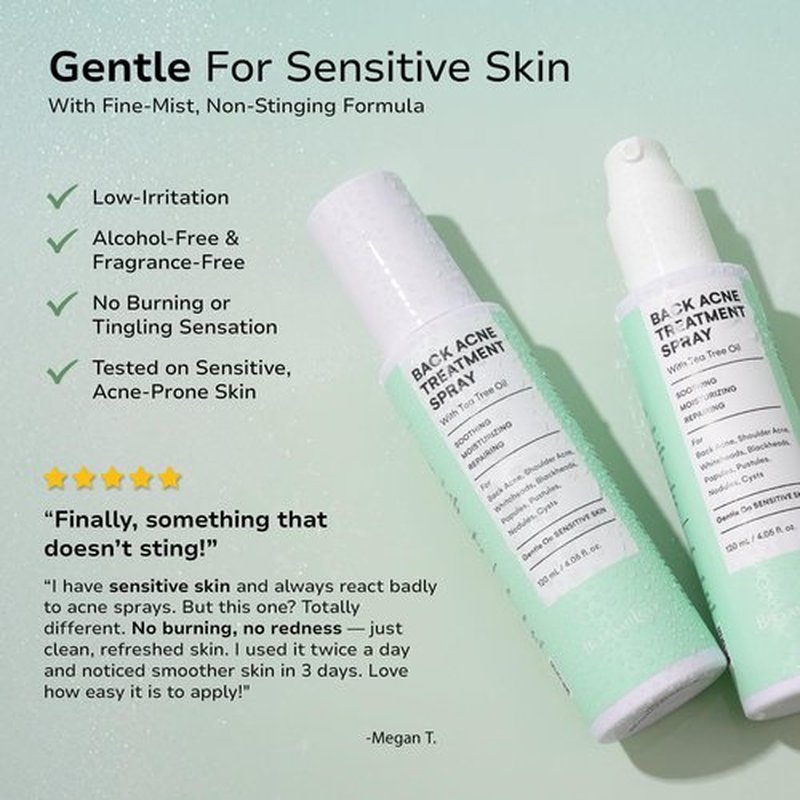 BellamiLuxx Back and Body Acne Treatment Spray: 2% Salicylic Acid & Tea Tree Oil Bacne Spray for Clear, Soothe & Moisturize - Effective for Men, Women, Teens with Back, Shoulder, Arm, and Chest Acne