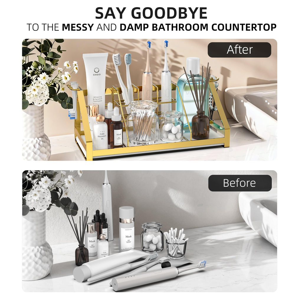 Toothbrush Holders Bathroom Counter Organizer and Storage with Removable Electric Toothbrush Head Holder and Divider, Bathroom Organizer with Diatomite Drying Stone Mat for Vanity, Kitchen, Dresser
