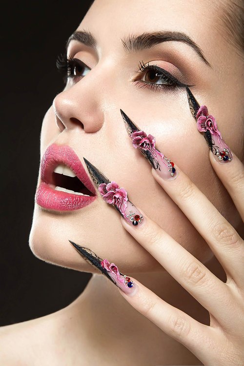 RUOKEXIN Long Square Press on Nails - French Tip False Nails Pink, Bow Rhinestone Designs, 24Pcs