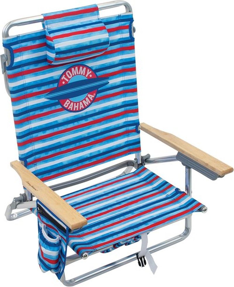 Tommy Bahama Folding Beach Chair - 5-Position Classic Lay Flat Design | Aluminum, Red, White & Blue Stripe