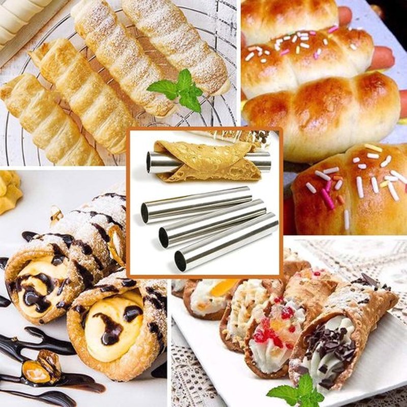 Skiennix Non-Stick Cream Horn Molds - 6 Pcs Stainless Steel Cannoli Tubes Kit | 4.92 Inch Baking Cones