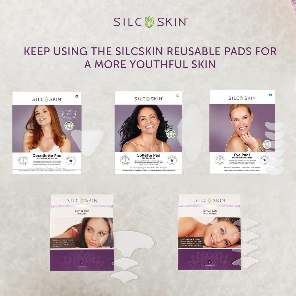 Silcskin Chest And Neck Care Bundle With Decollette Pad Collette Pad And Skin Cleanser, Reusable Medical Grade Silicone For Chest And Neck Wrinkles