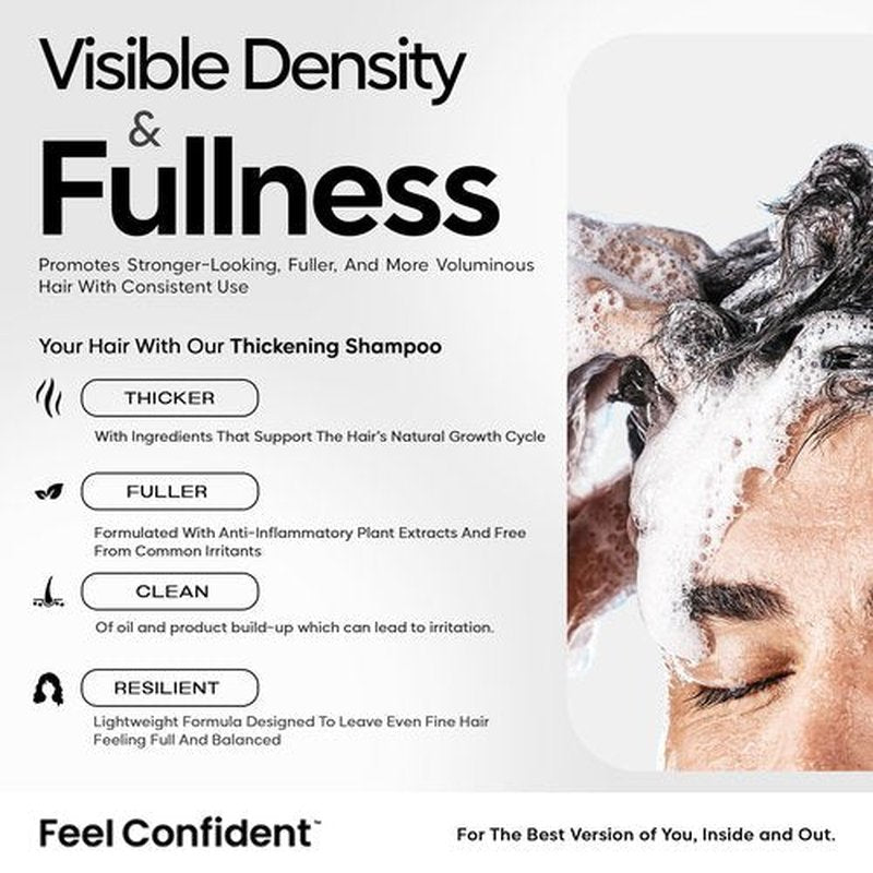 Feel Confident Thickening Shampoo – Hair Surgeon Formulated with Saw Palmetto, Pumpkin Seed Oil, Caffeine & Turmeric for Thinning & Fine Hair for Men & Women, Supports Hair Density & Growth 8oz/240 mL