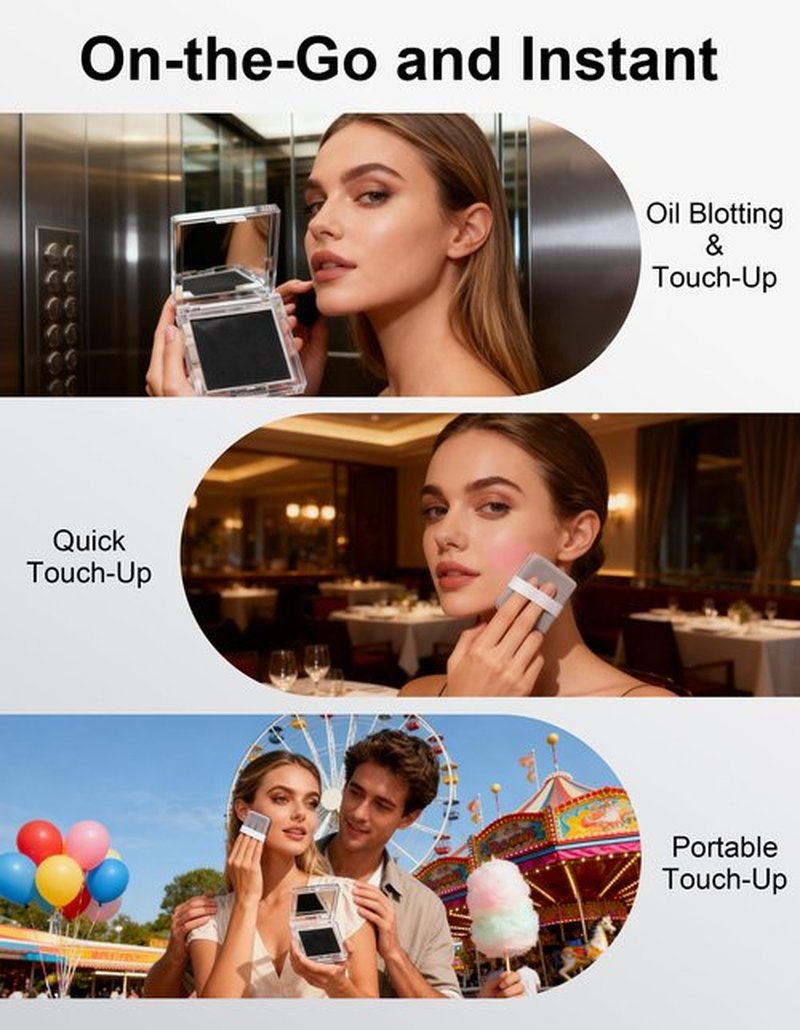 Oil Blotting Paper with Powder - 300 Sheets with Mirror, Puff & Refills, Absorbs Excess Face Oil, Controls Shine, Gentle for Makeup Use