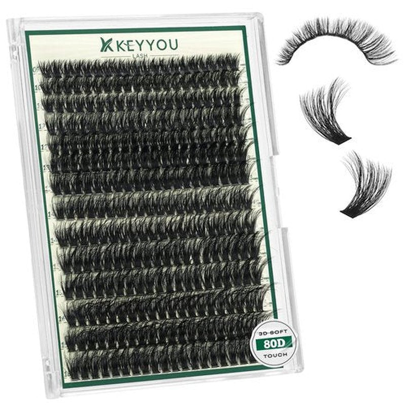 KEYYOULASH Lash Clusters 3D Effect Eyelash Clusters 280pcs 80D D Curl 9-18MIX Individual Lashes Wispy False Lashes Volume Cluster Eyelash Extensions Natural Soft DIY Lash Extension(80D，Zzlj-4)