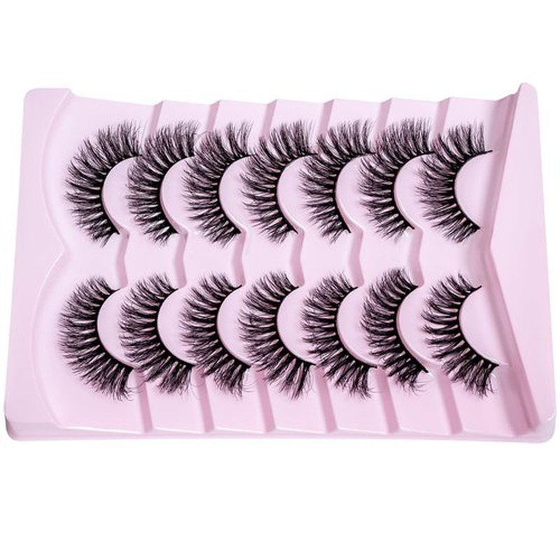 PAVONNE Cat Eye Lashes Wispy Fluffy, 8D Faux Mink 12-18MM (7 Pairs) - Dramatic Volume, Waterproof Lightweight, Daily & Party Wear, Reusable (B Curl)