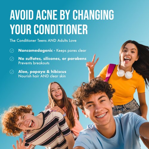 Teenology Teen Conditioner – Avoid Acne Breakouts, Non-Comedogenic, For Dry & Oily Scalps, Sulfate & Paraben Free, Natural Botanical Extracts, for Clear Skin & Healthy Hair, 16 oz – (Papaya)