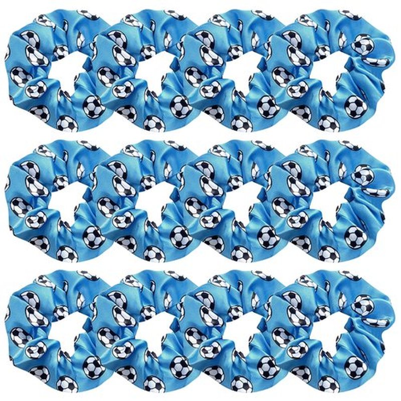 12 Pcs Shiny Soccer Hair Scrunchies Cheer Soccer Uniforms Scrunchie School Performance/Sports/Practice/Party/Gymnastics Scrunchie Ponytail Holder Wrist for Girls Cosplay Show (Blue)