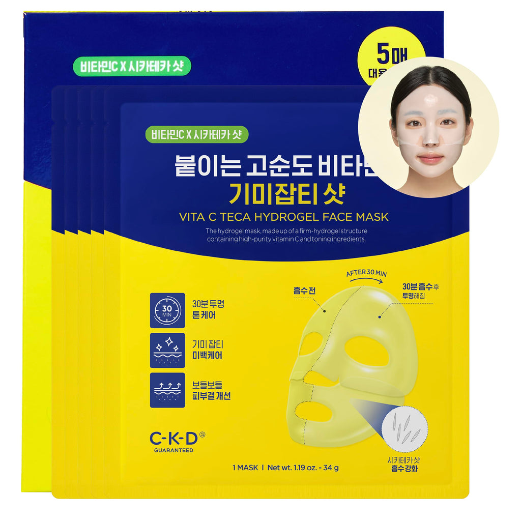 CKD Vita C Teca Hydrogel Face Mask (5 Pack) – Korean Jelly Mask with Vitamin C & Centella Asiatica for Glass Glow Skin and Hydration.