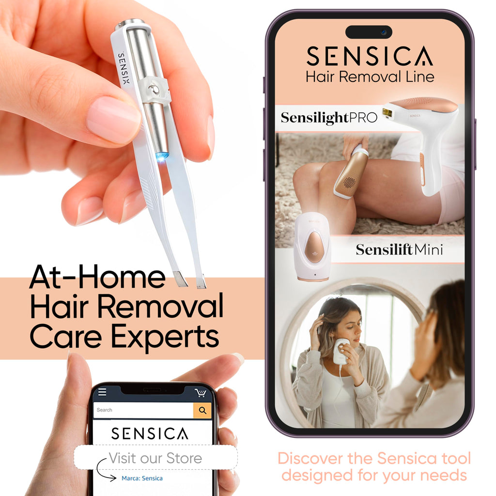 Sensica Eyebrow Tweezers with Light – LED Lighted Tweezers for Women Facial Hair – Precision Eyebrow Plucking Slant Tip Stainless Steel Tweezer with Long Arms & 3 Extra Batteries