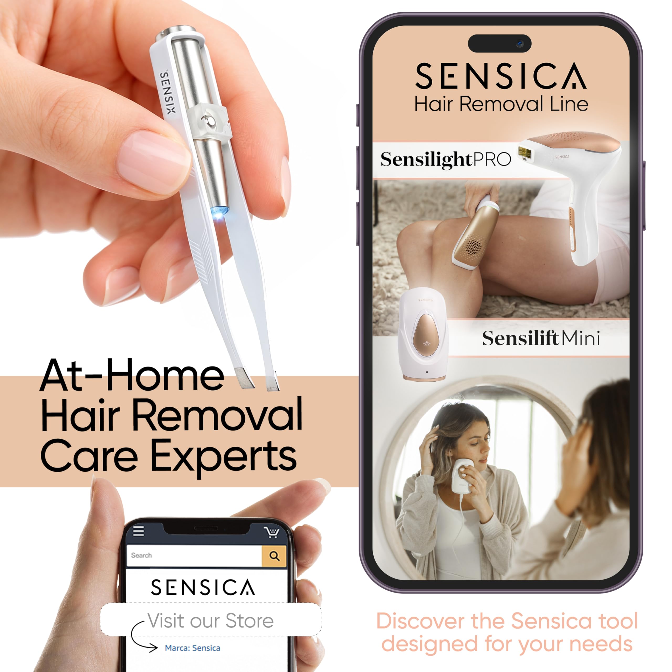 Sensica Eyebrow Tweezers with Light – LED Lighted Tweezers for Women Facial Hair – Precision Eyebrow Plucking Slant Tip Stainless Steel Tweezer with Long Arms & 3 Extra Batteries