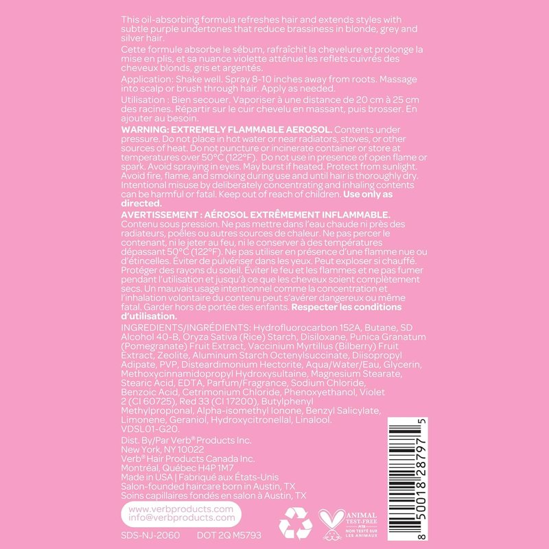 VERB Dry Shampoo Light - Refreshing Spray to Absorb Oils & Extend Styles - Vegan, Paraben-Free for Light Tones