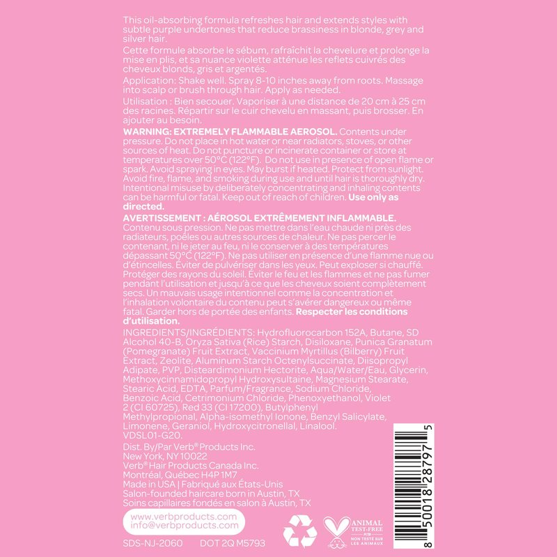 VERB Dry Shampoo Light, 5 oz - Refresh, Absorb Oils + Extends Styles - Refreshing Dry Shampoo Spray for Light Tones - Vegan, No Parabens or Harmful Sulfates