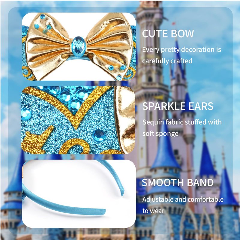zhezesmila Sparkling Mouse Ears Sequin Bow Ears Headband for Women Dazzling Princess Hair Band Headwear for Princess Costume Theme Birthday Party