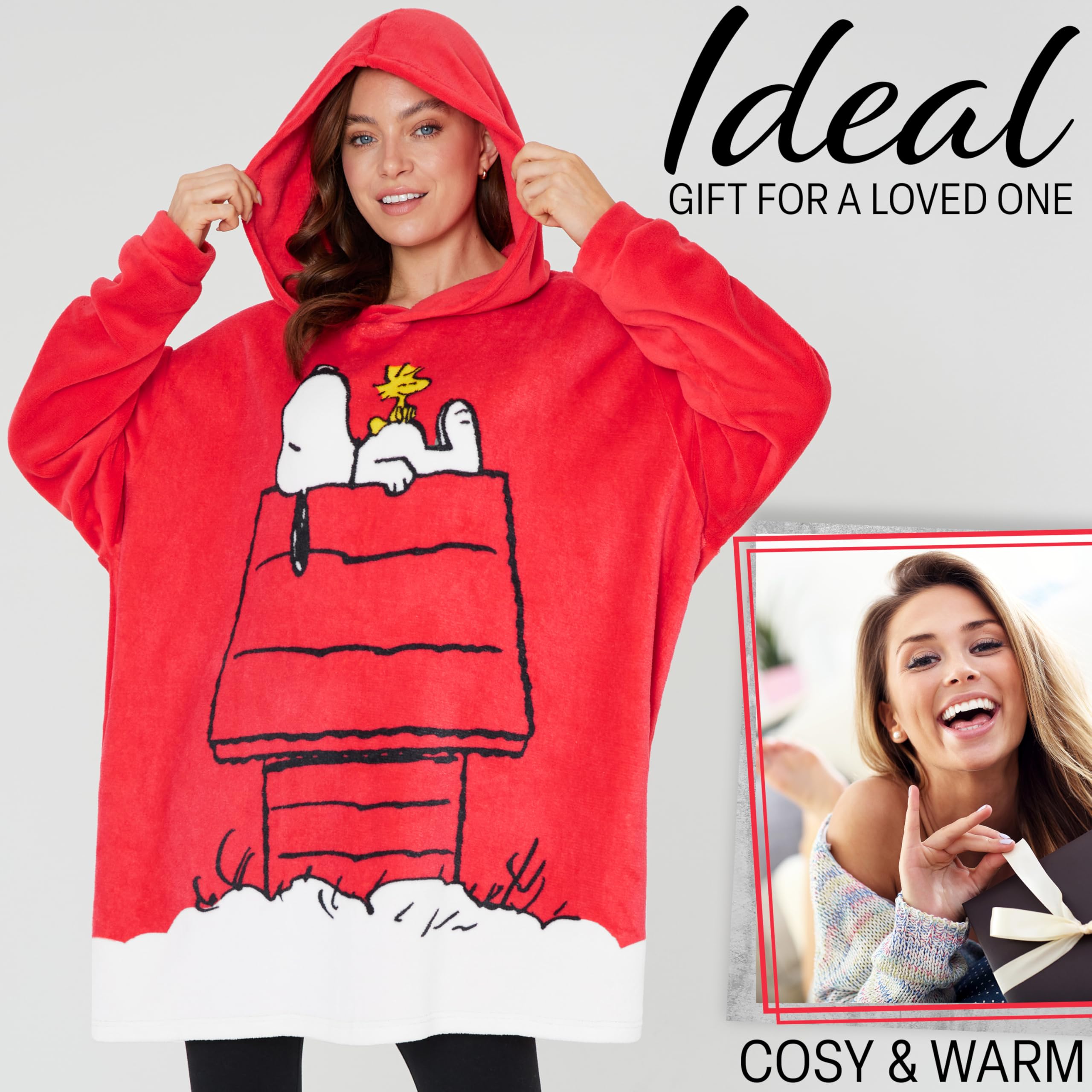 Peanuts Snoopy Hoodie Blanket Women Teens Oversized Fleece Poncho Wearable Blanket Sweatshirt Loungewear Gifts for Women