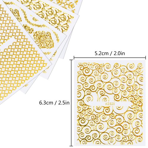 KISSBUTY Metallic Flowers & Vine Nail Decals - 20 Sheets 3D Flower Lace Adhesive Stickers - Gold Floral Nail Decor