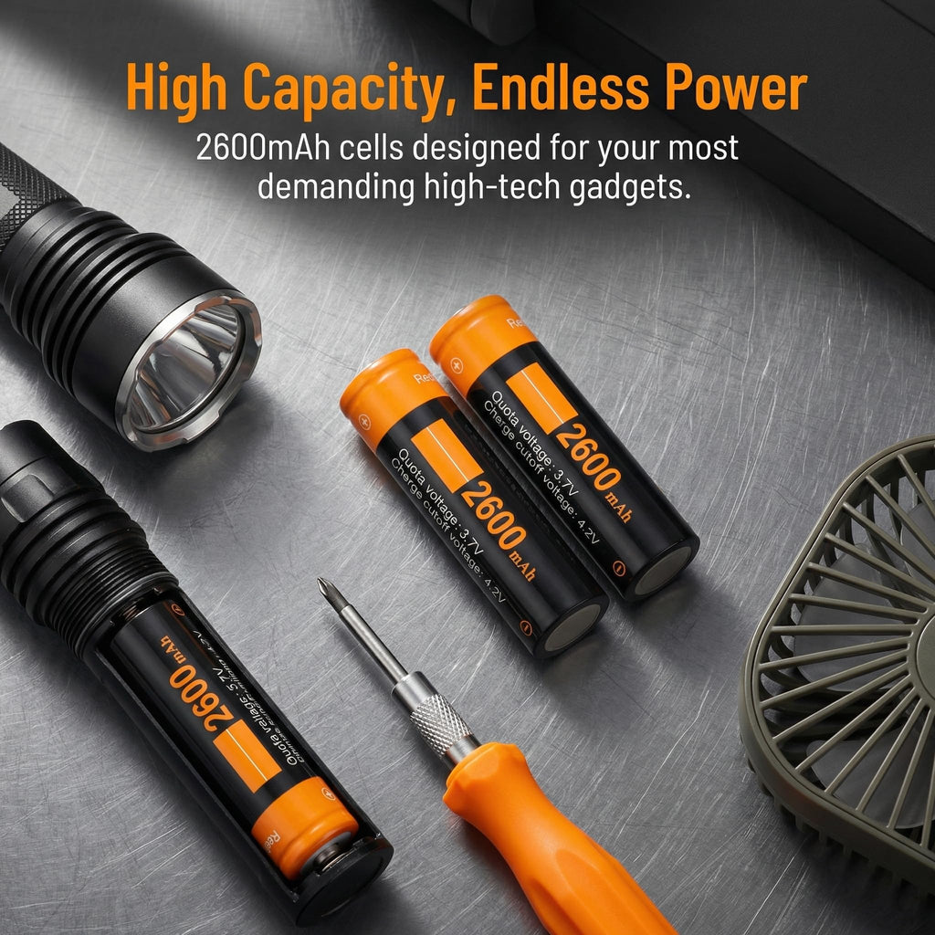 EcoSolutions 2600 mAh High Capacity Rechargeable Battery Case 2 Pack-with for Toy Cars,Small Electronic,Devices,headlamps, flashlights, Cameras,etc.