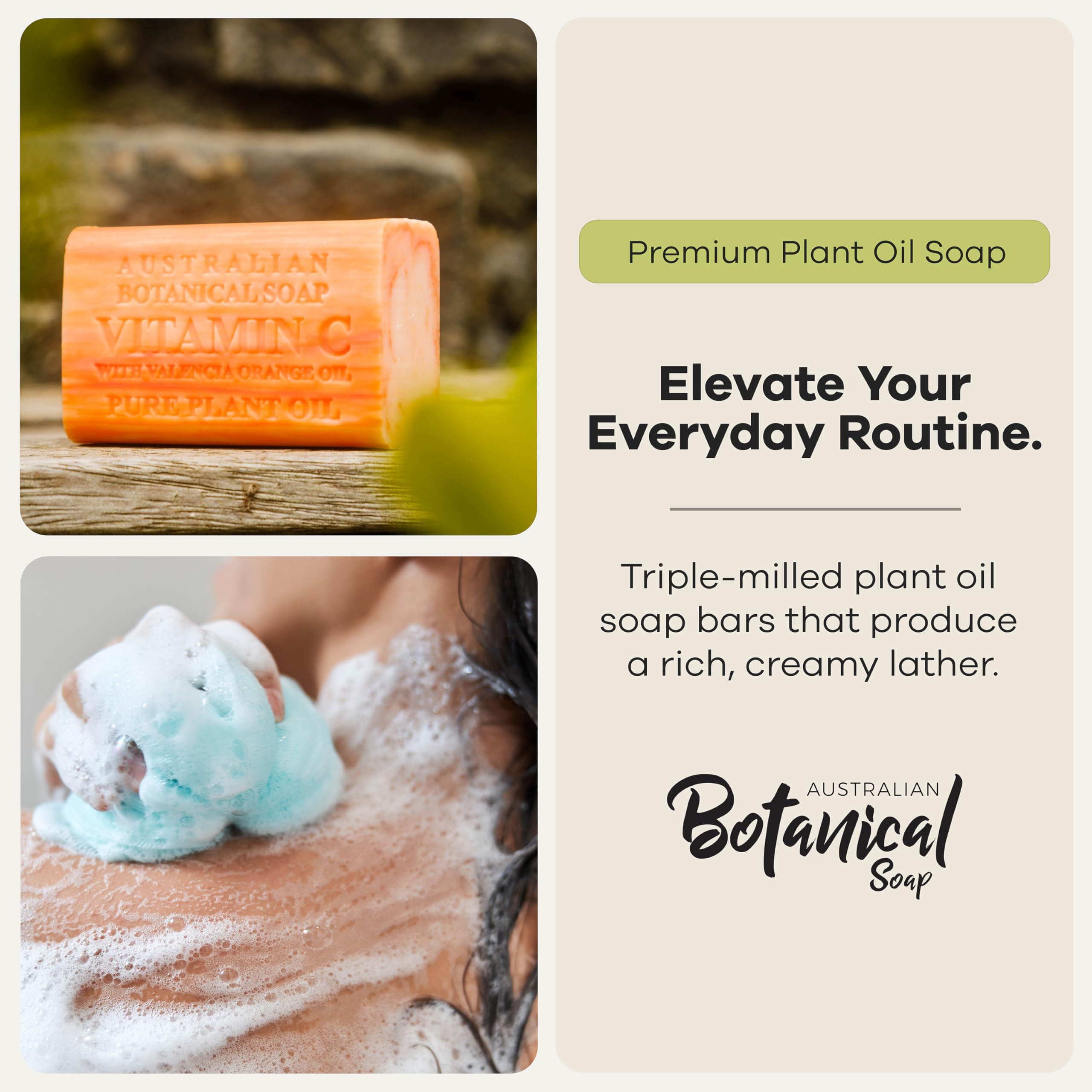 Australian Botanical Soap Vegan Friendly 4 Bar Variety Pack – Sea Salt, Lemongrass, Pink Lychee & Valencia Orange, Triple Milled 6.6 oz Bars with Shea Butter