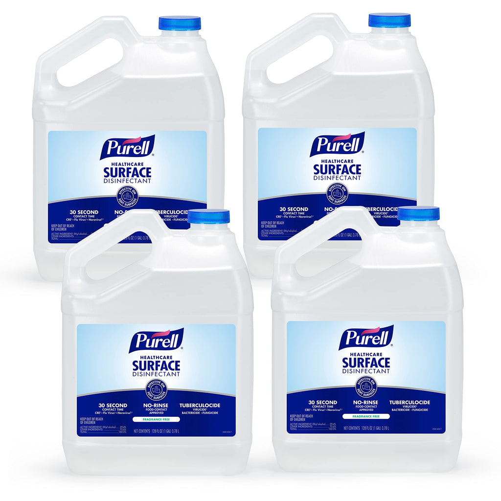 Purell Healthcare Surface Disinfectant, Fragrance Free, 1 Gallon Surface Disinfectant Pour Bottle Refill - 4340-04, 128.0 fl oz, Clear (Pack of 4)
