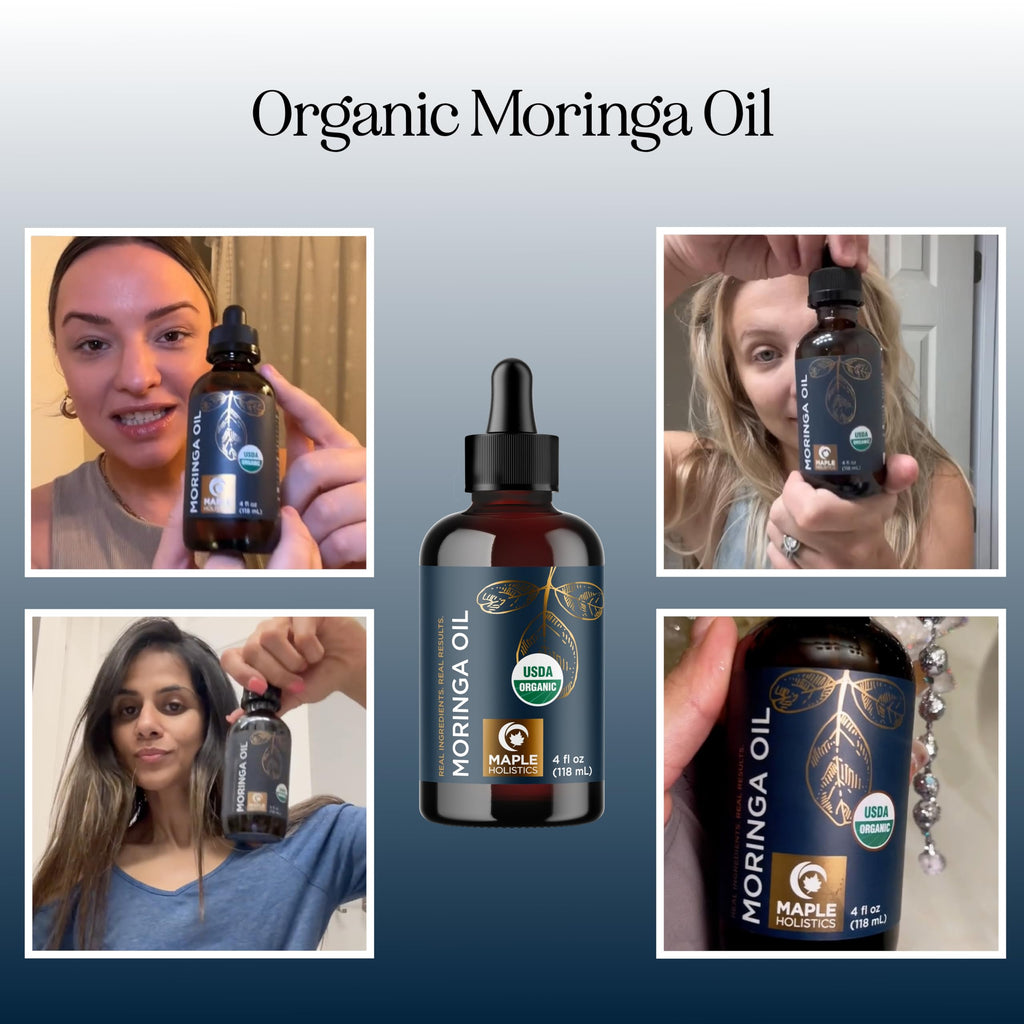 Organic Moringa Oil for Hair and Skin - Cold Pressed Virgin Unrefined Natural Pure USDA Organic Hair Oil for Dry Damaged Hair and Ultra Hydrating Face Oil - Carrier Oil for Essential Oils (2 Pack)