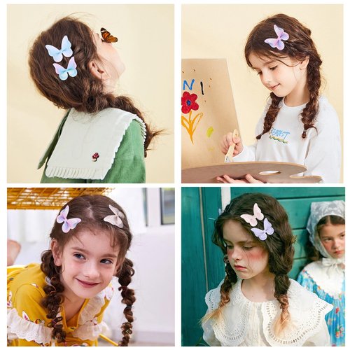 Rainbow Glitter Butterfly Hair Clips Set for Toddlers and Kids - 12 Pieces Sparkly Sequin Bows