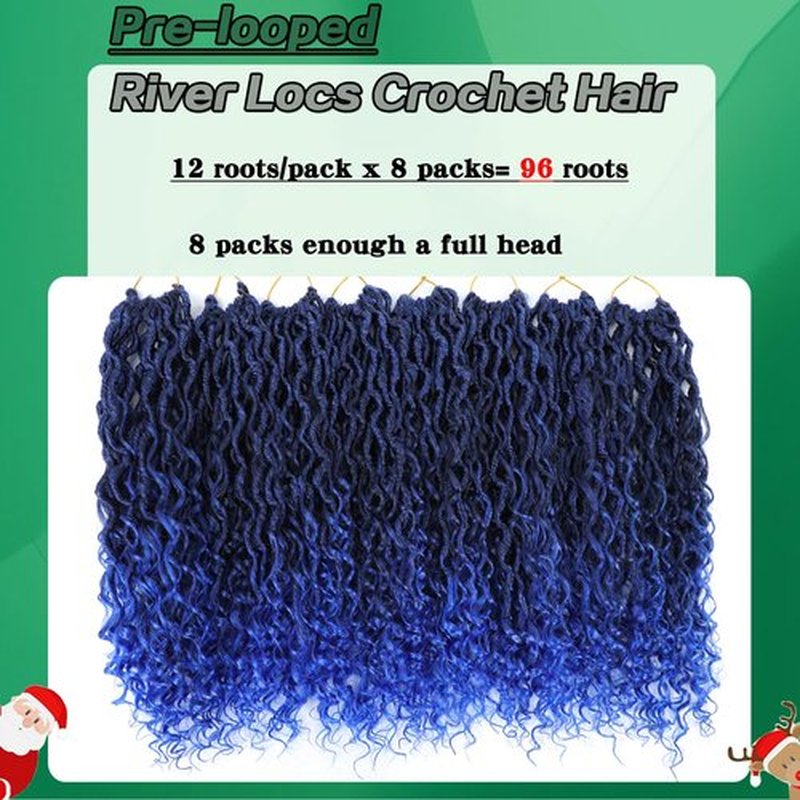 8 Packs Blue Goddess Faux Locs Crochet Hair for Black Women Pre-looped Long Bohemian River Locs Crochet Hair with Curly Ends Soft Locs Crochet Braids(30Inch, TBlue#, 8Packs)