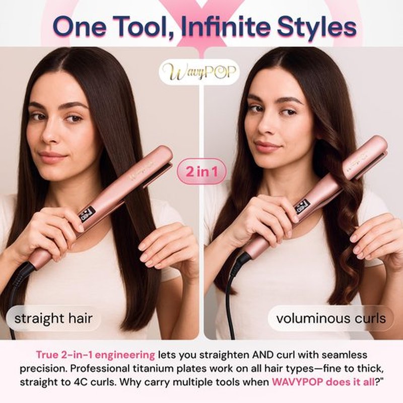 2 in 1 Professional Dual-Voltage Titanium Flat Iron Hair Straightener | up to 480°F | 10s Heat-Up | Straightening Iron & Hair Curling Wand 1.25" with Ceramic MCH Fast Heat, Auto Shut Off