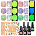 MEET ACROSS Glow in Dark Gel Nail Polish, 6 Colors Luminous Glitter Gel Polish Set, Reflective Glitter Gel Polish Manicure Kit, Purple Pink Green Sparkly Gel Nail Kit Gift for Beginners DIY at Home