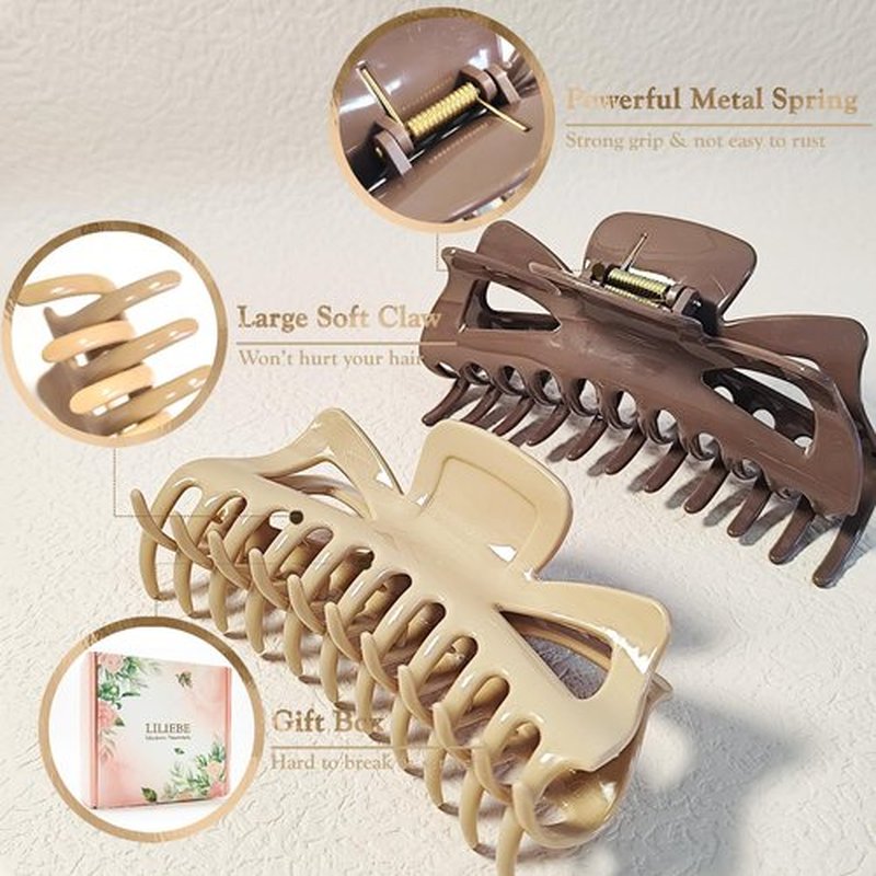 LILIEBE 5.5” Large Mello Claw Clips for Long Thick Hair, Silicone Flexible Hair Clips for Women, Soft Jaw Clips (Latte-4pcs)
