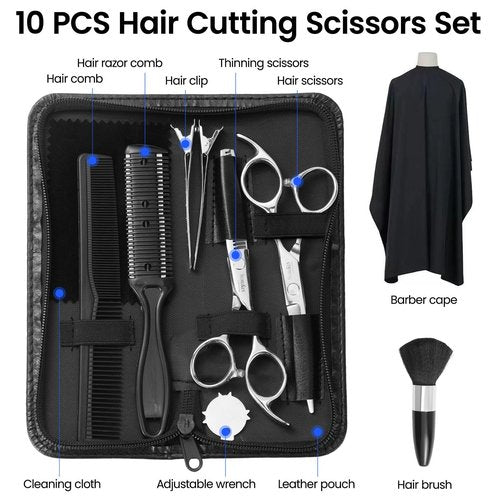 SEIMEIKEN Hair Cutting Scissors Kit – 10PCS Professional Hair Shears Set - 6.0 Inch Haircut Scissors - Hairdressing Shears Thinning Scissors for Salon & Home Use