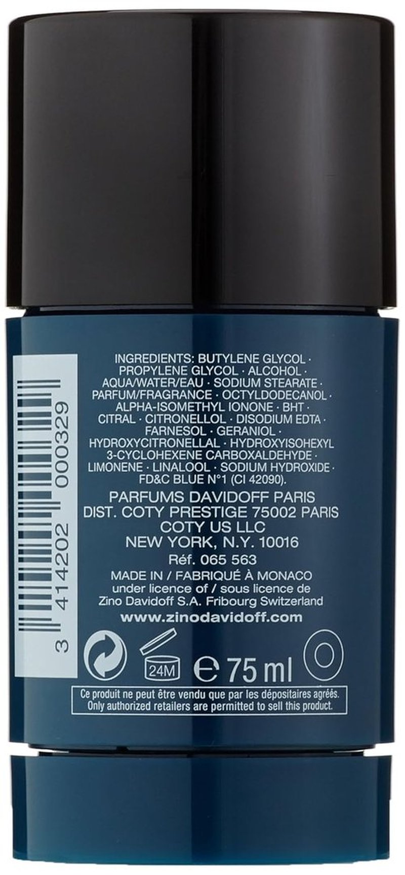 Davidoff Cool Water Men's Deodorant Stick - Fresh Coriander, Mint, Lavender & Amber Scent - 2.5 fl oz