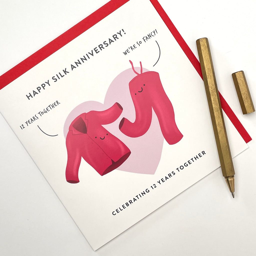 Old English Co. 12th Wedding Anniversary Card for Husband and Wife - Cute Funny Silk Anniversary Greeting Card for Spouse - Married for 12 Years Card | Blank Inside & Envelope Included