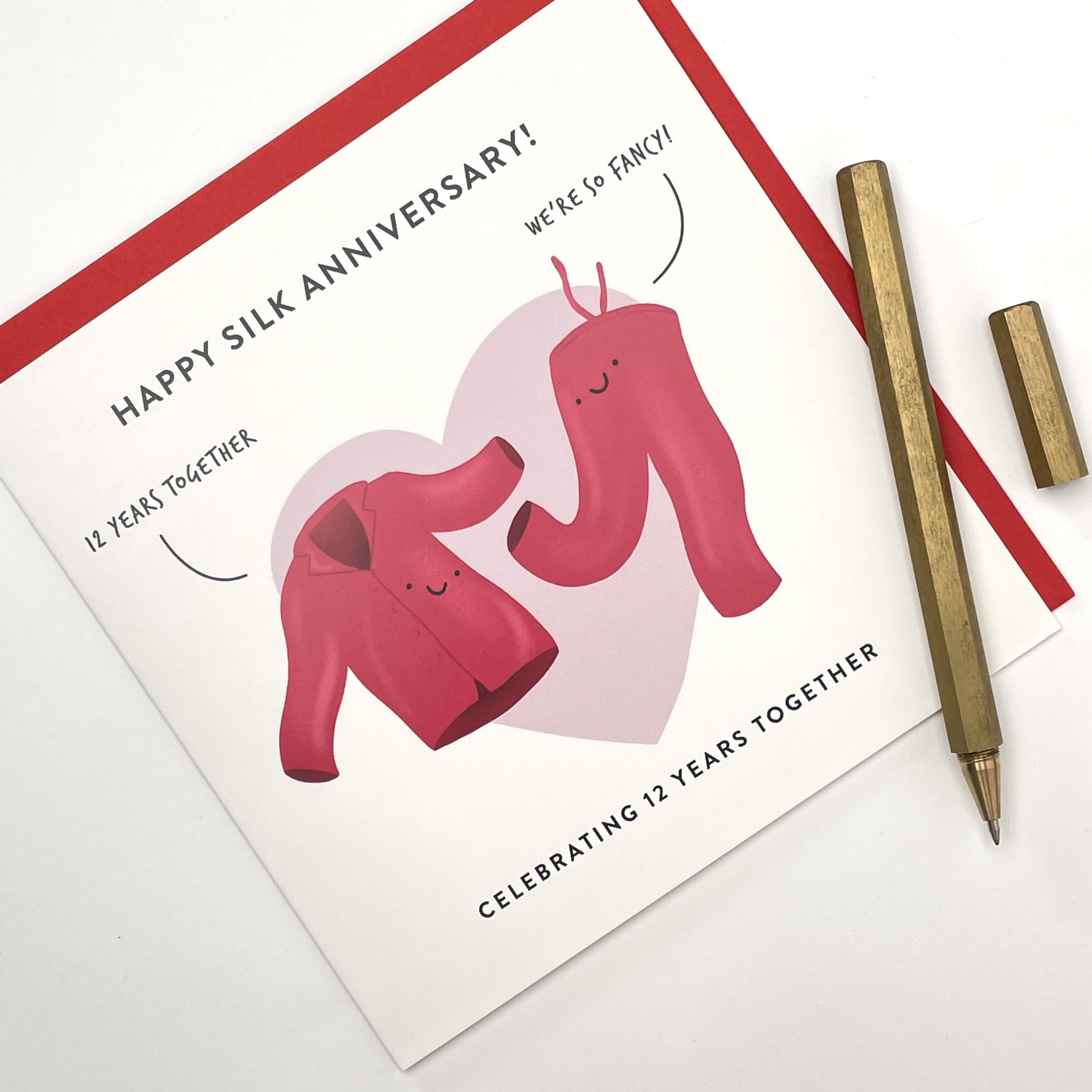 Old English Co. 12th Wedding Anniversary Card for Husband and Wife - Cute Funny Silk Anniversary Greeting Card for Spouse - Married for 12 Years Card | Blank Inside & Envelope Included