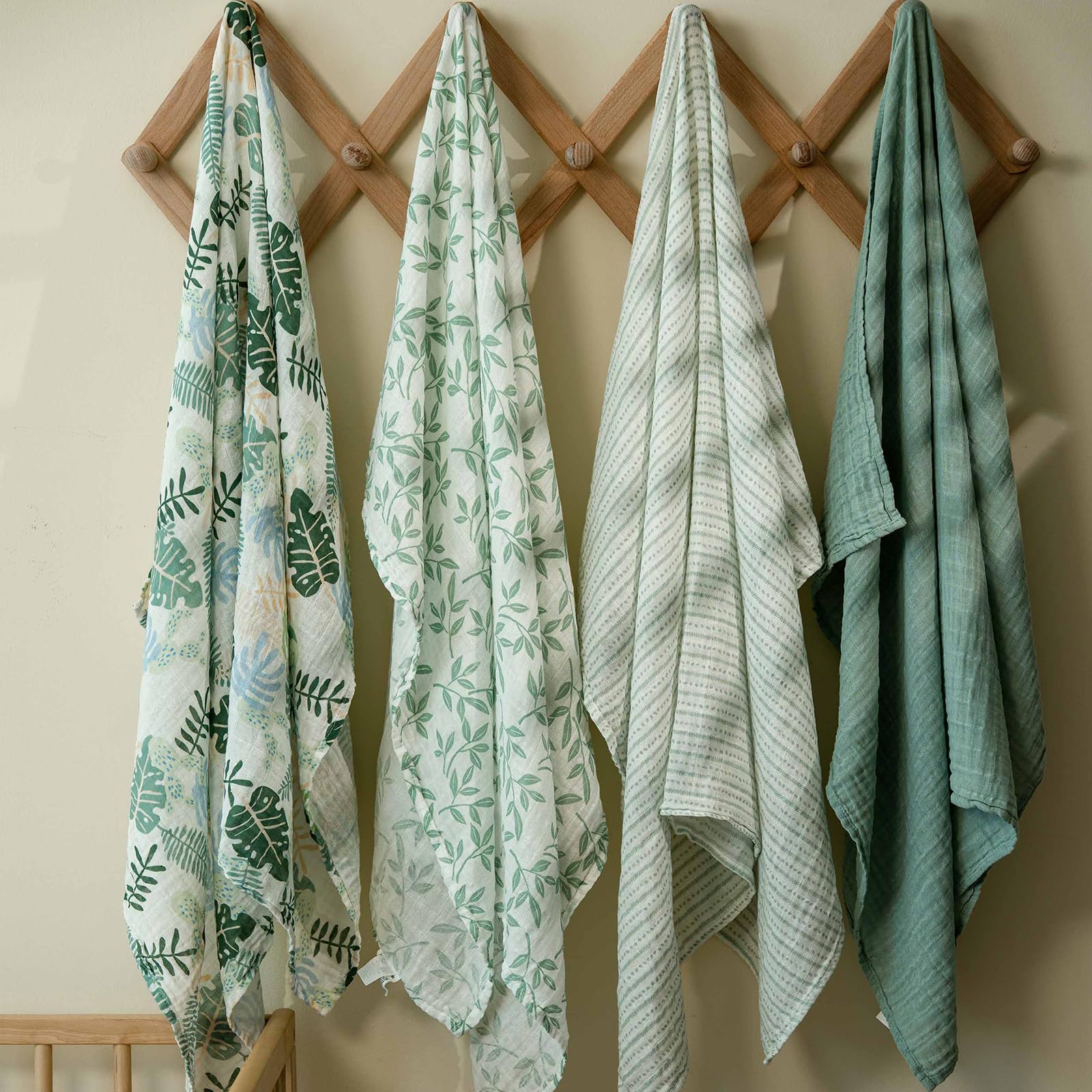 CIVARUA KIDS Muslin Swaddle Blankets for Newborn, 4 Pack Cotton Baby Blankets Neutral, Large 31.5 x 43.3 Breathable Soft Receiving Blanket, Essentials Swaddle Wrap Burping Clothes, Sage Green