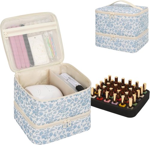 Skiennix Nail Polish Organizer Bag - Holds 30+ Bottles | UV Nail Lamp & Gel Polish Travel Storage