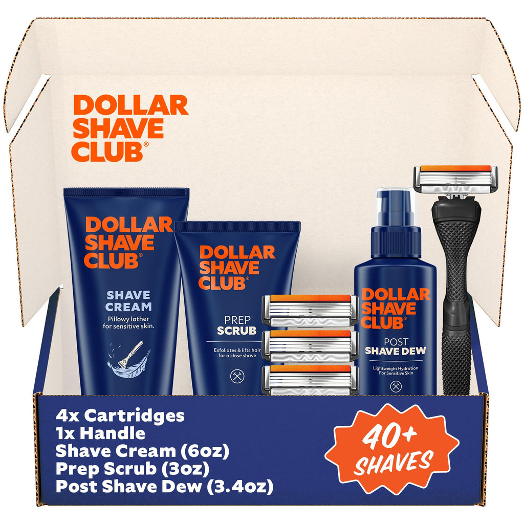 Dollar Shave Club | Ultimate Set | 4 Swift Rinse Refill Cartridges, 1 Handle, 1 Prep Scrub 3 ounce, 1 Shave Cream 6 ounce, 1 Post Shave Dew 3.4 ounce