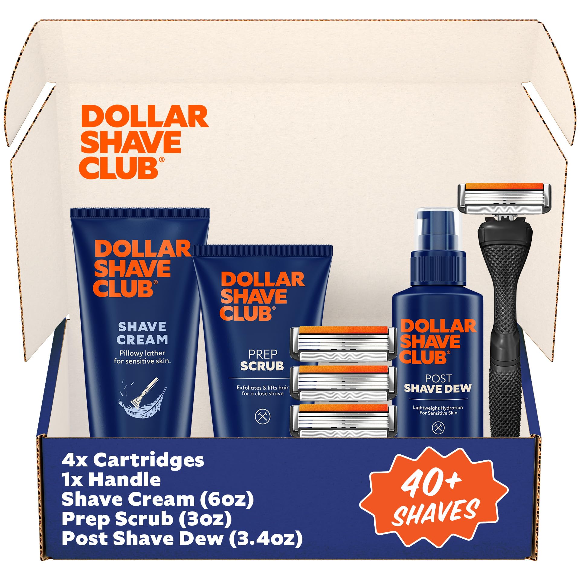 Dollar Shave Club | Ultimate Set | 4 Swift Rinse Refill Cartridges, 1 Handle, 1 Prep Scrub 3 ounce, 1 Shave Cream 6 ounce, 1 Post Shave Dew 3.4 ounce