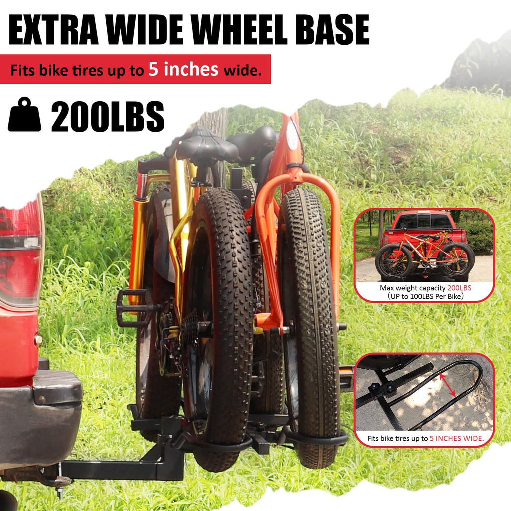 FORWODE Bike Rack Hitch Mount Platform Style, 2-Bike 200 lbs Capacity, Wobble-Free, Tilting & Folding with Locking System, Heavy-Duty Steel, Fits Up to 5" Fat Tires, E-Bikes & MTB - 2" Receiver