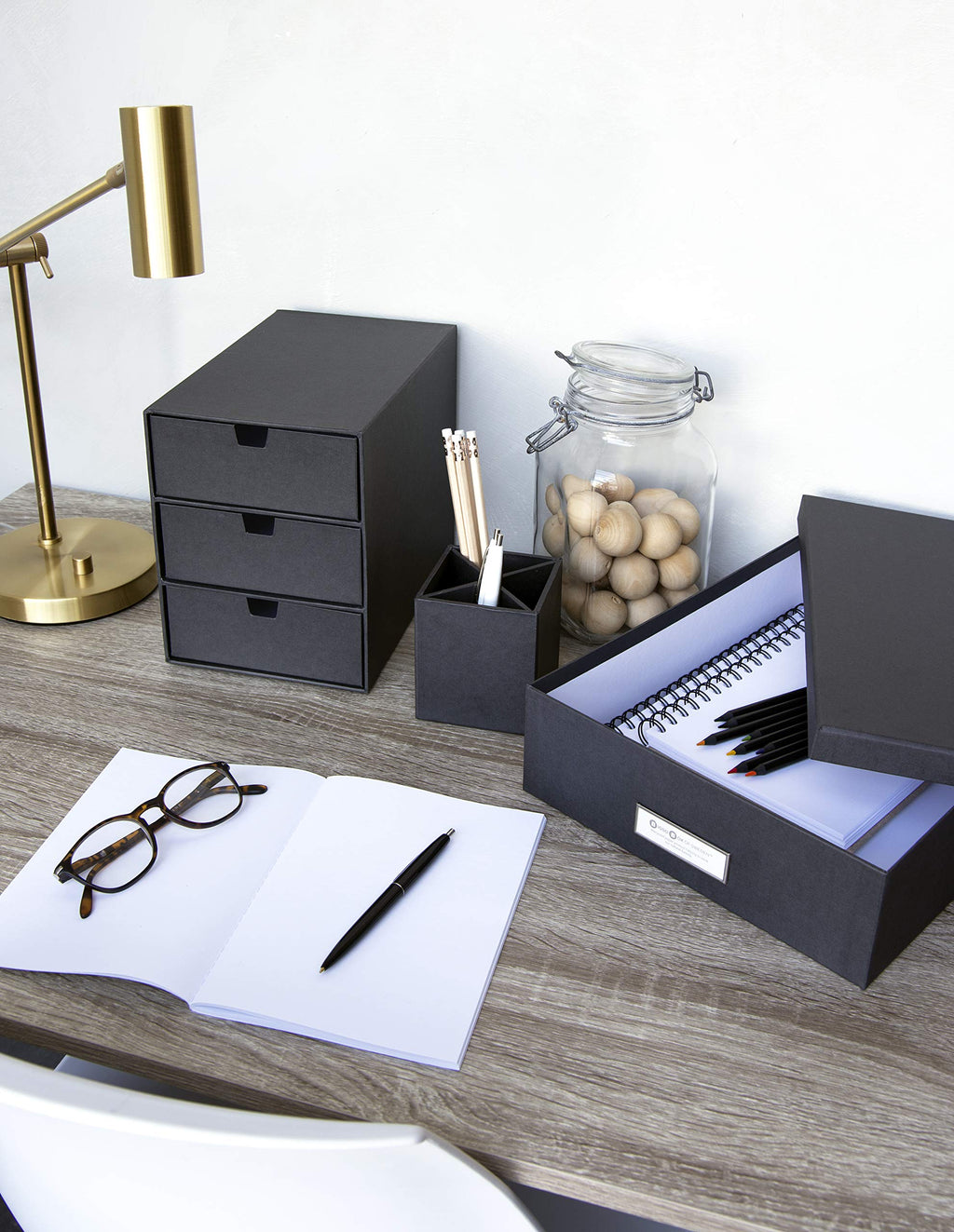 Bigso Oskar Fiberboard Label Frame Document Letter Box - File Organizer Box for Important Paperwork - Durable Document Storage with a Lid & Metal Label Window - 3.3 in x 10.2 in x 13.8 in - White